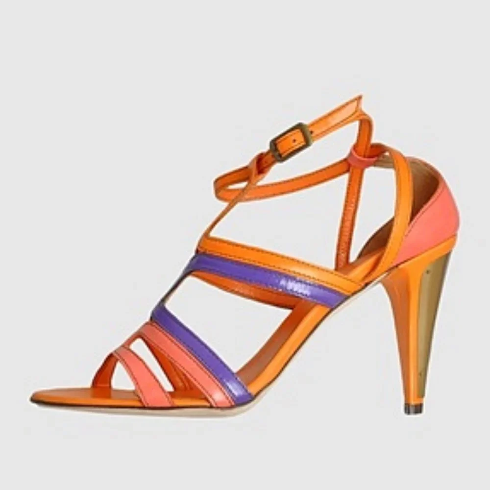 GF Ferre Multicolor Leather Metal Heel Sandals Pumps